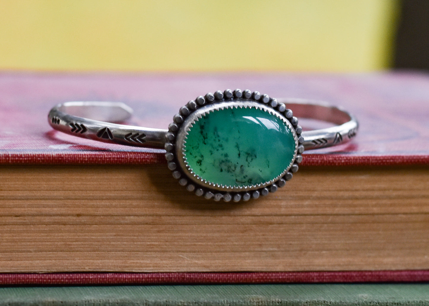 Chrysoprase stamped cuff