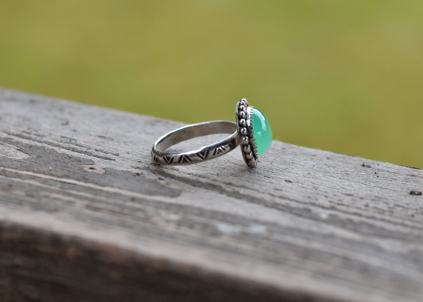 Chrysoprase stamped ring
