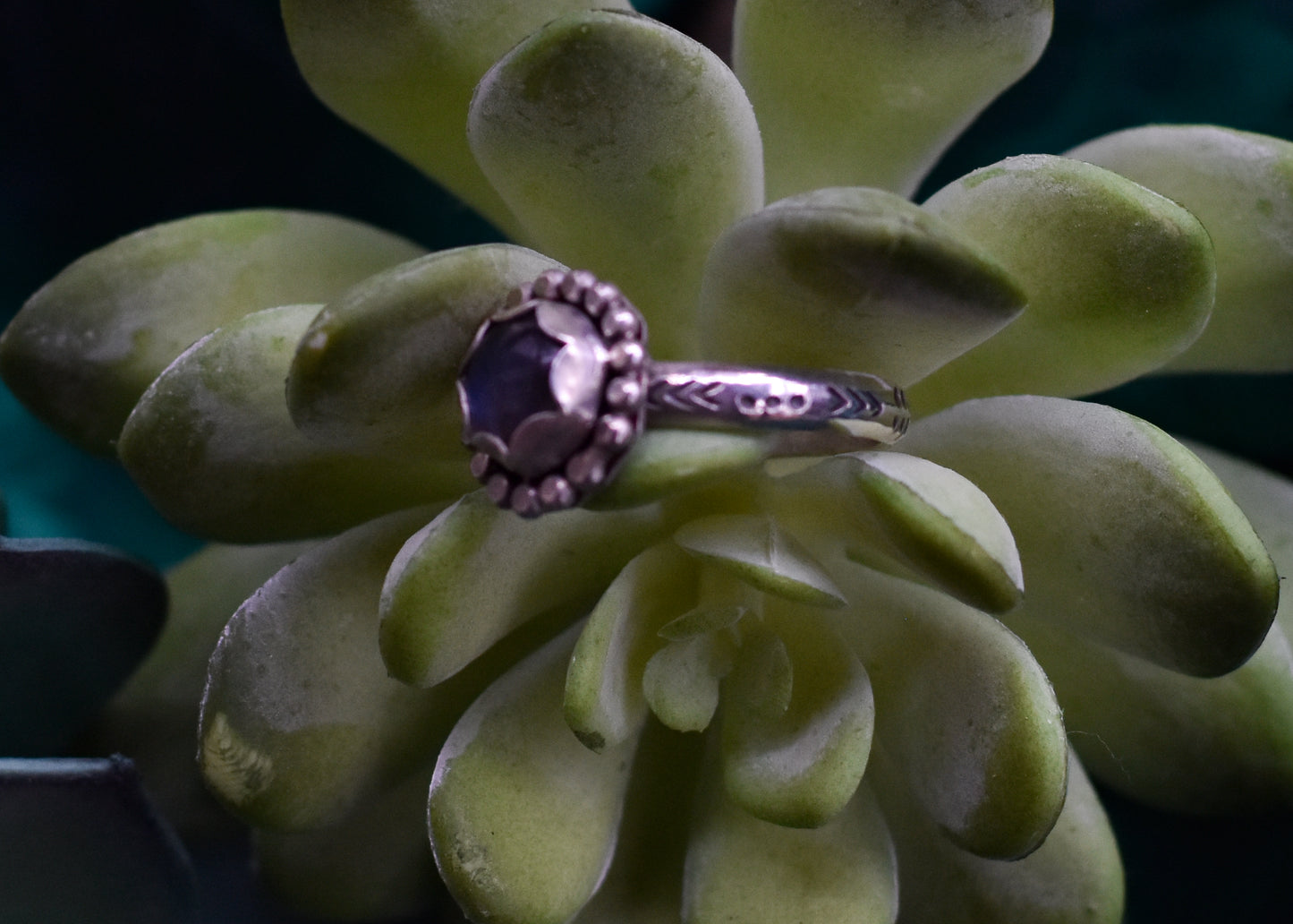 Labradorite stamped ring