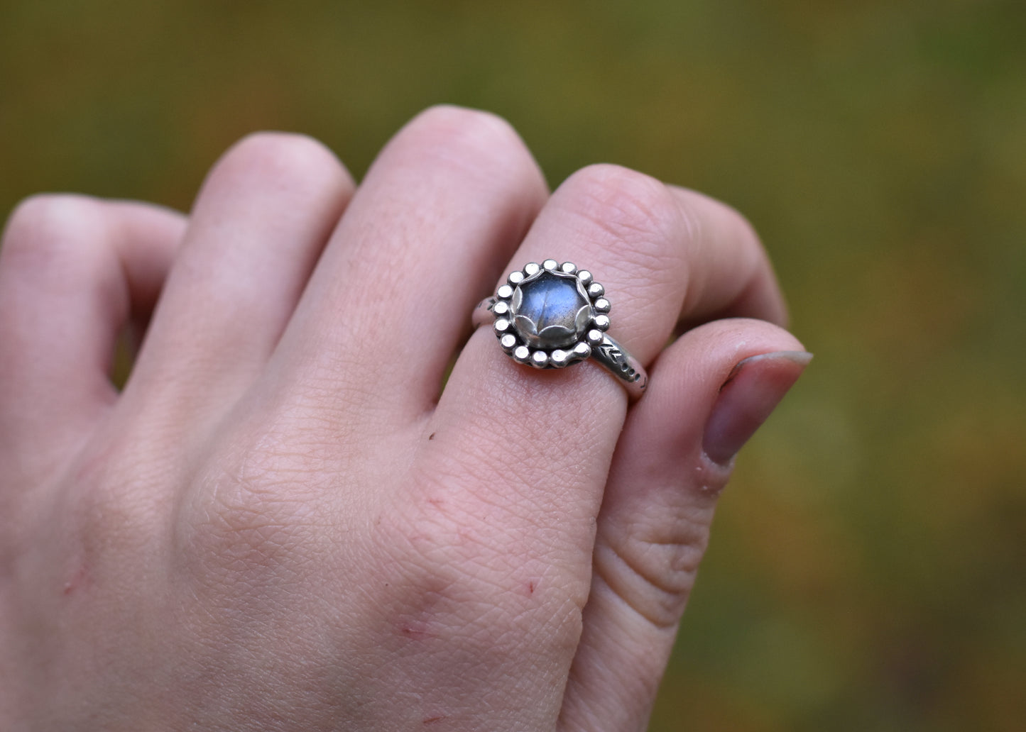 Labradorite stamped ring