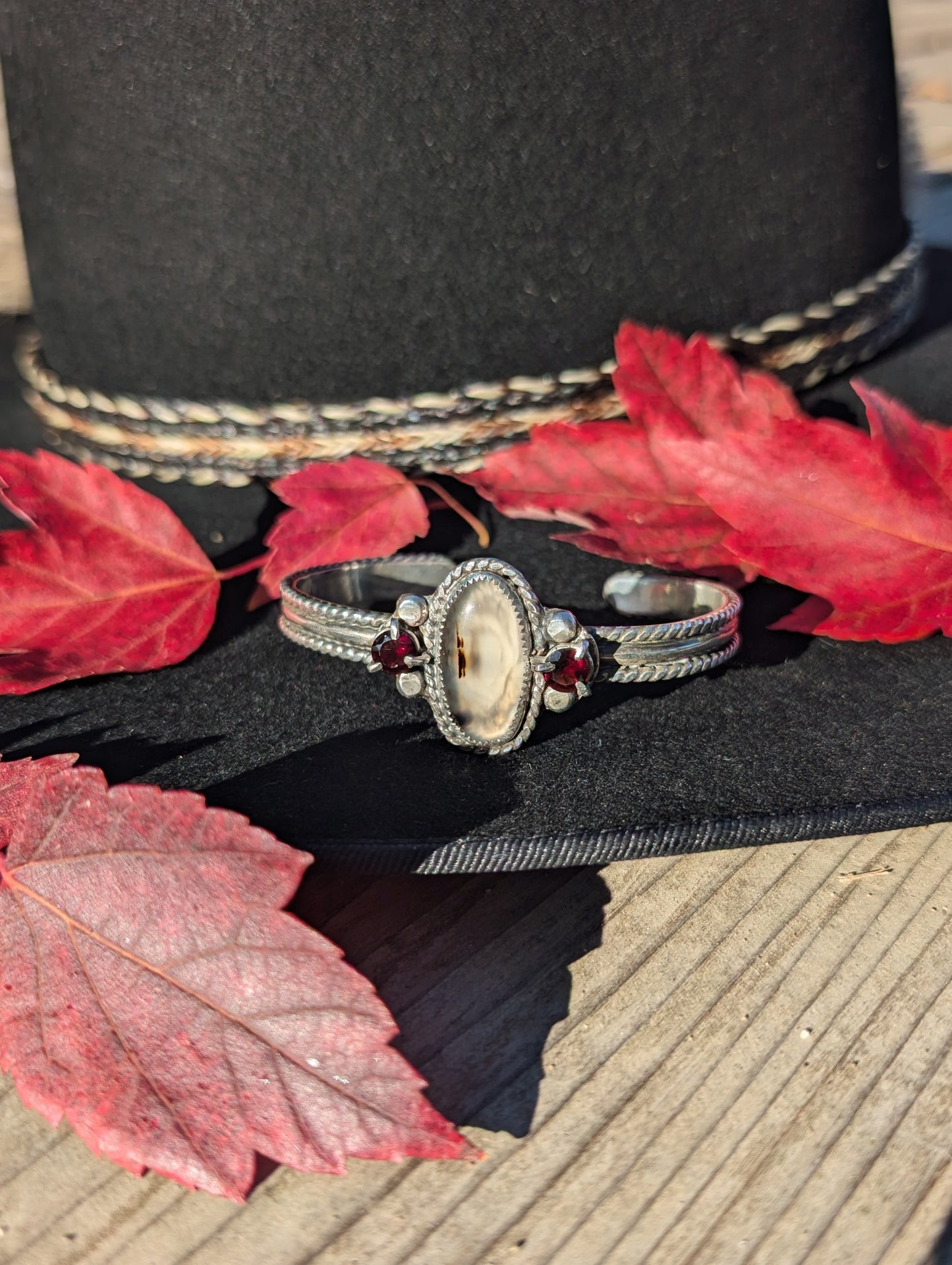 Montana Agate and Garnet Cuff