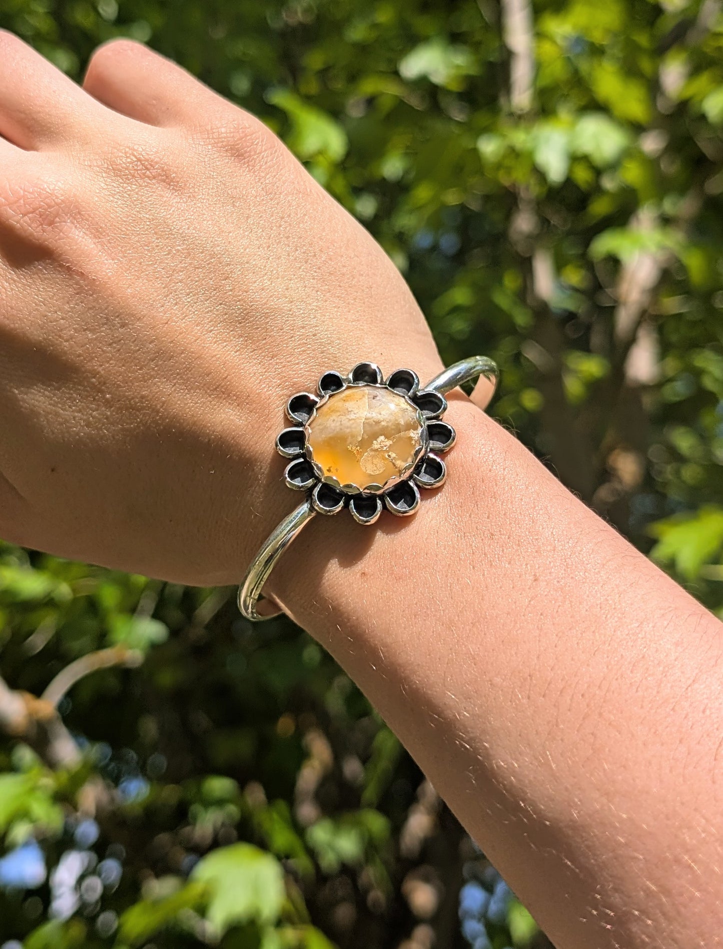 Oregon Agate Flower Cuff