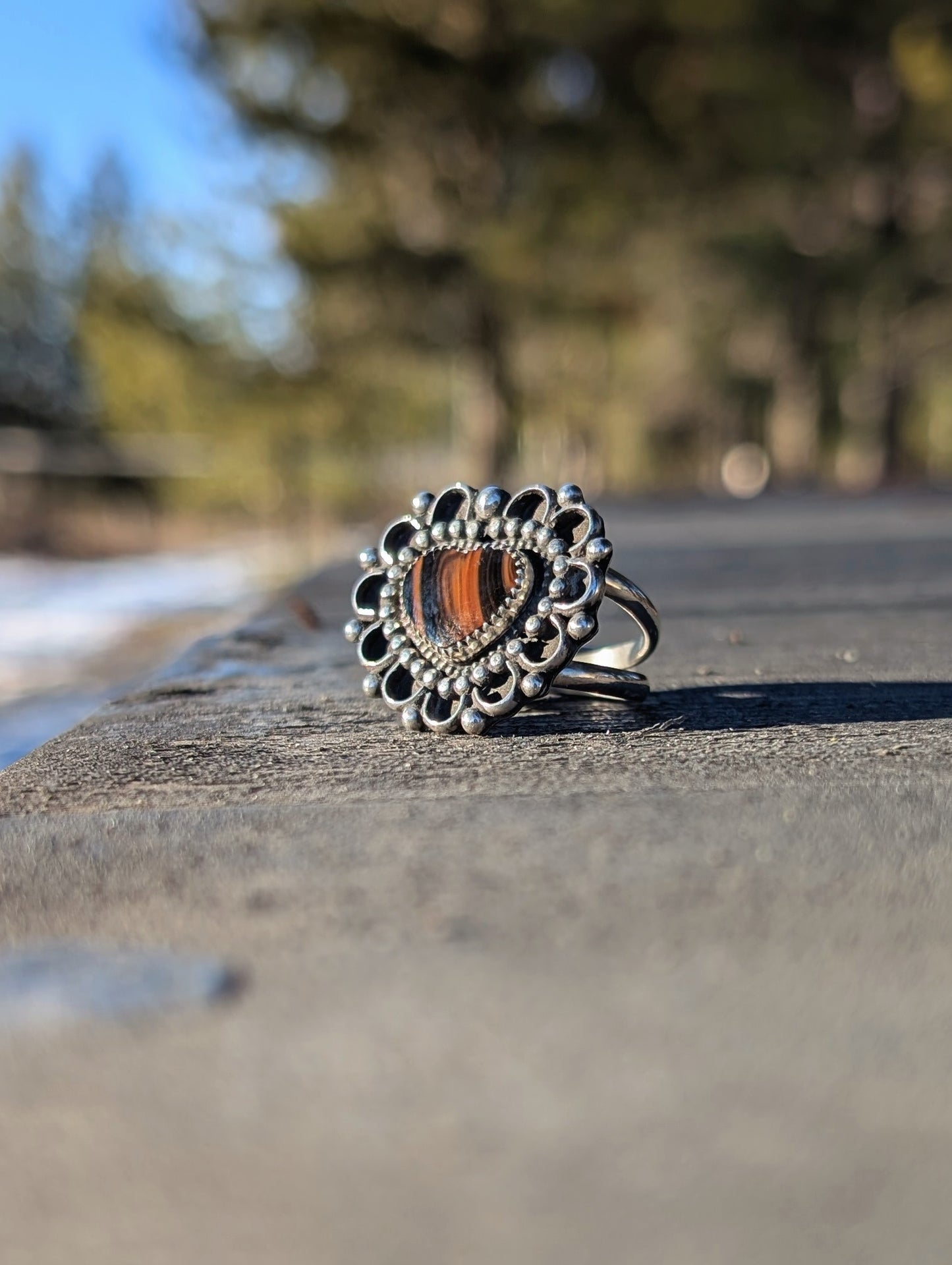 Lacy Obsidian Heart Ring