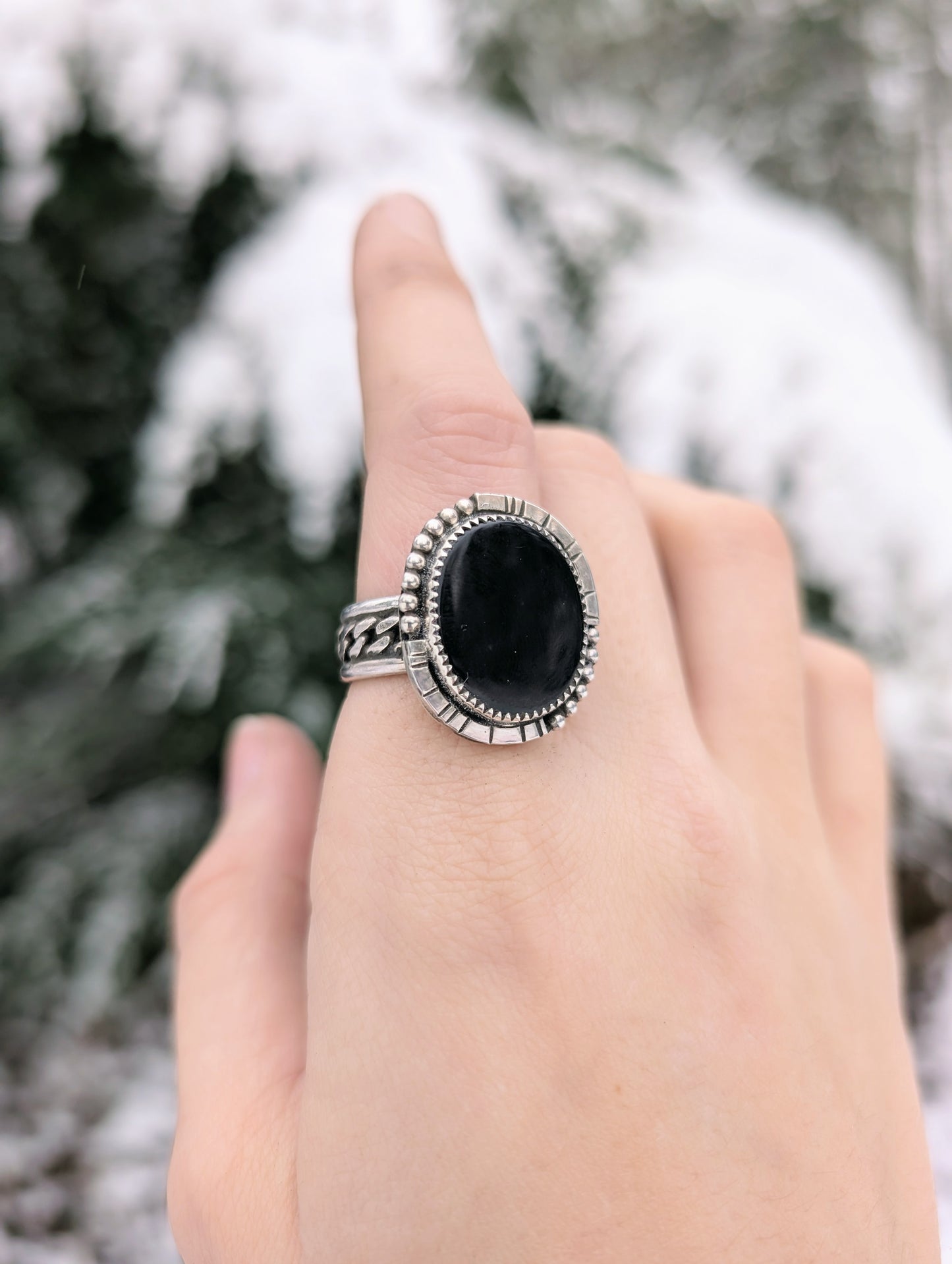Obsidian Chain Ring