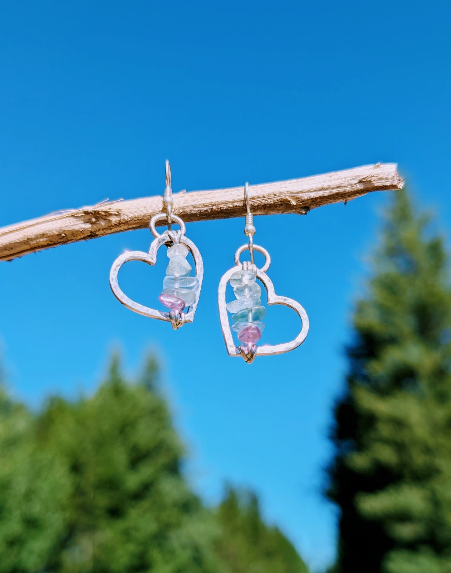 Aquamarine bead heart dangles