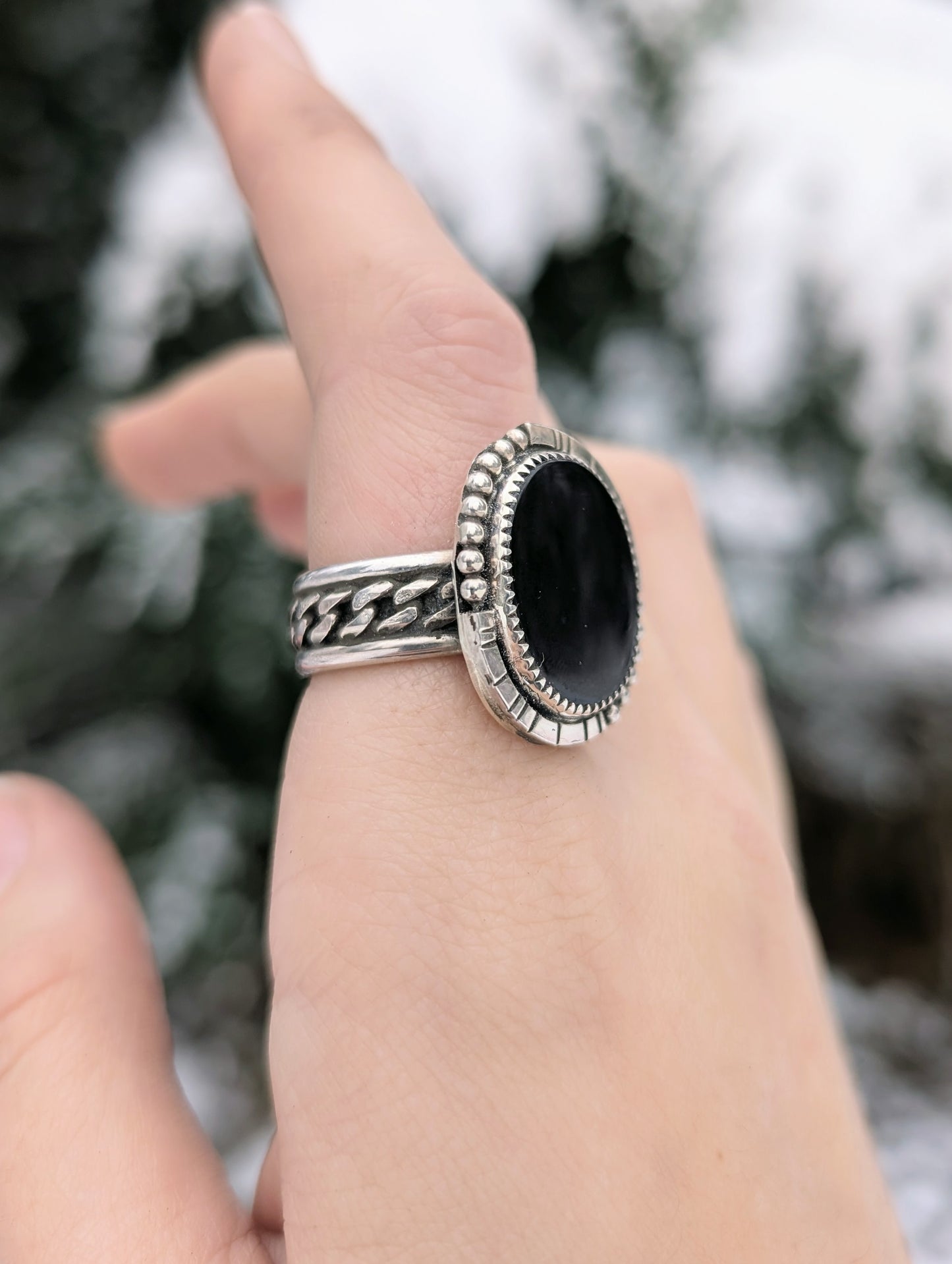 Obsidian Chain Ring