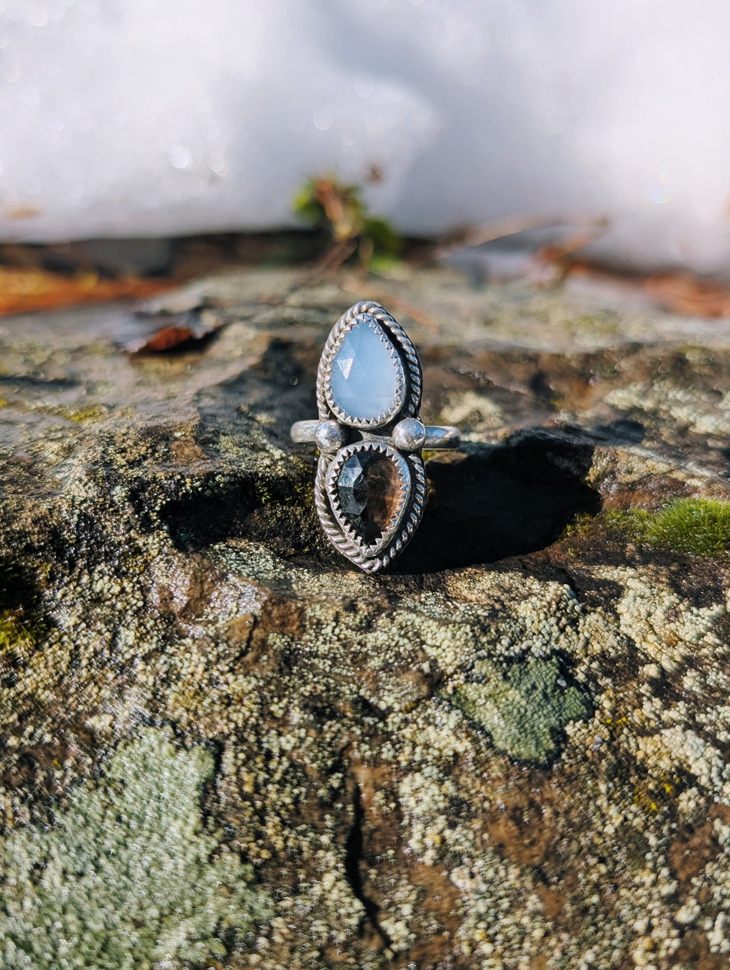 Smokey Quartz & Chrysoprase Ring