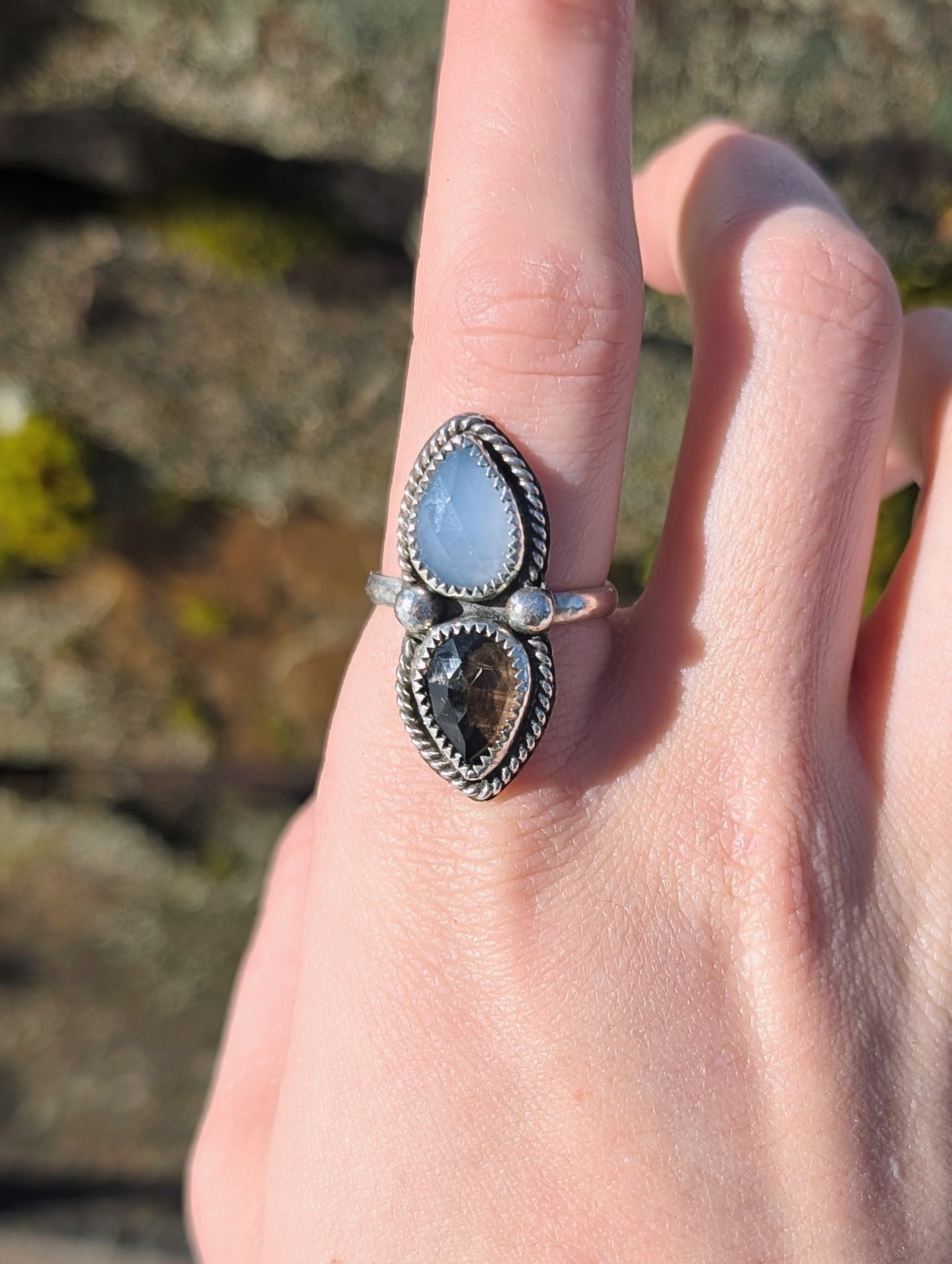 Smokey Quartz & Chrysoprase Ring