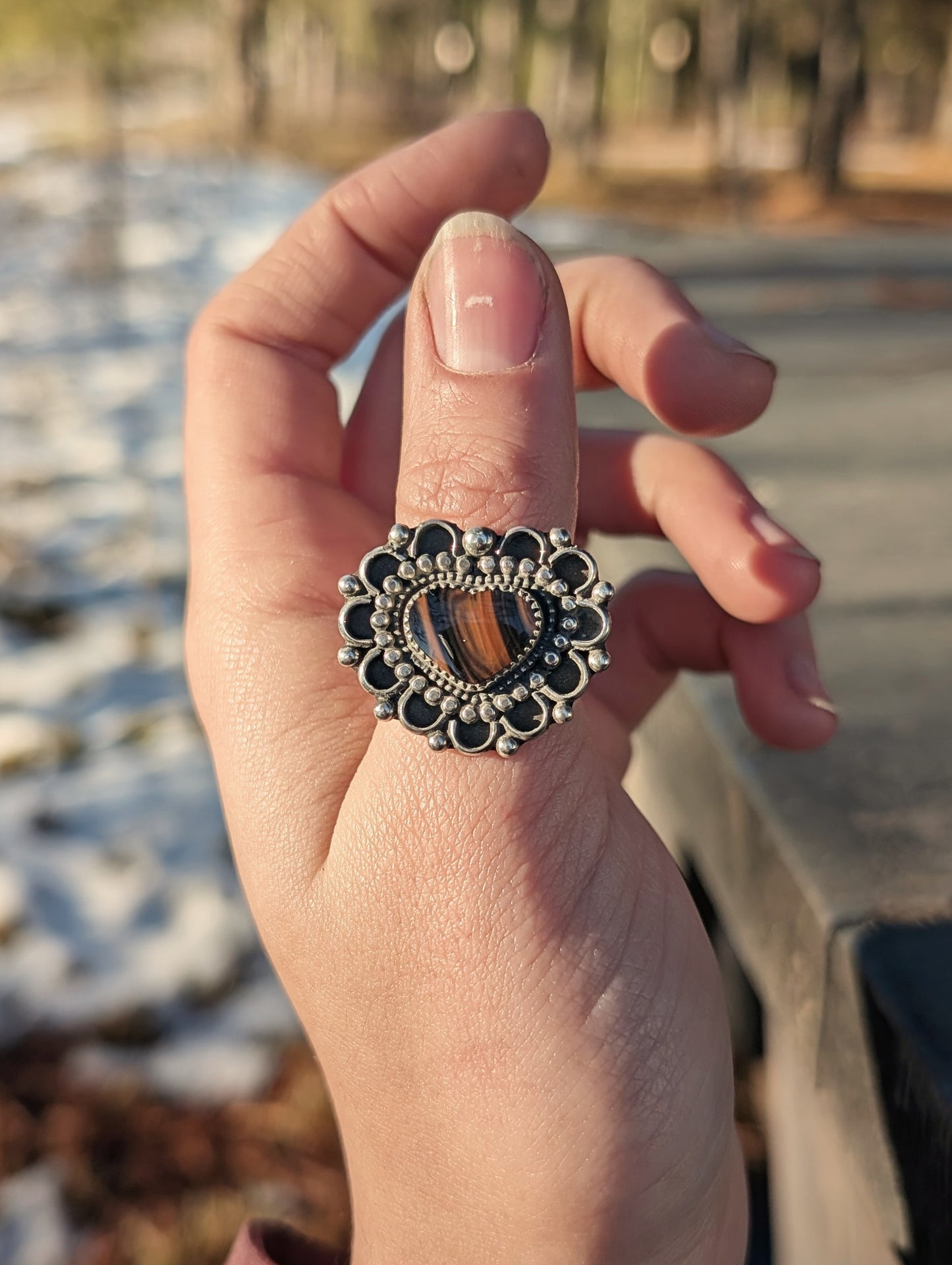 Lacy Obsidian Heart Ring
