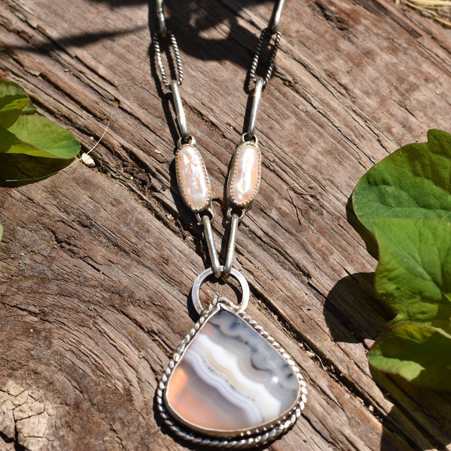 Peaches and Cream Agate and Pearl Necklace