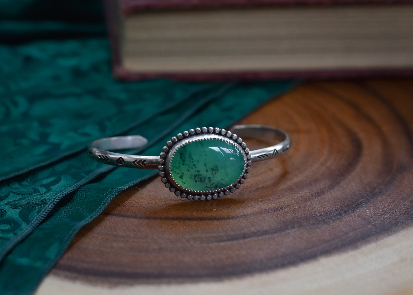 Chrysoprase stamped cuff