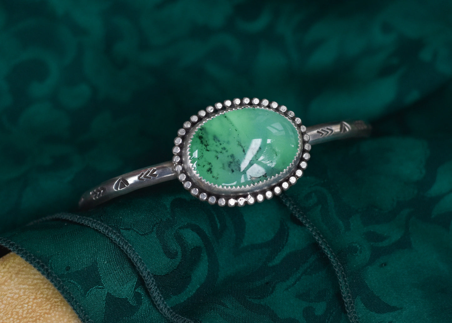 Chrysoprase stamped cuff