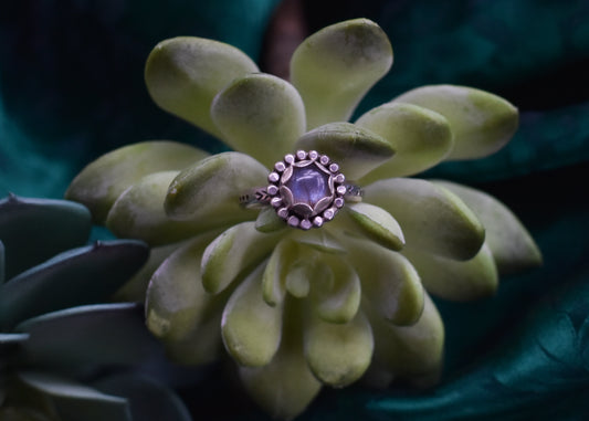 Labradorite stamped ring