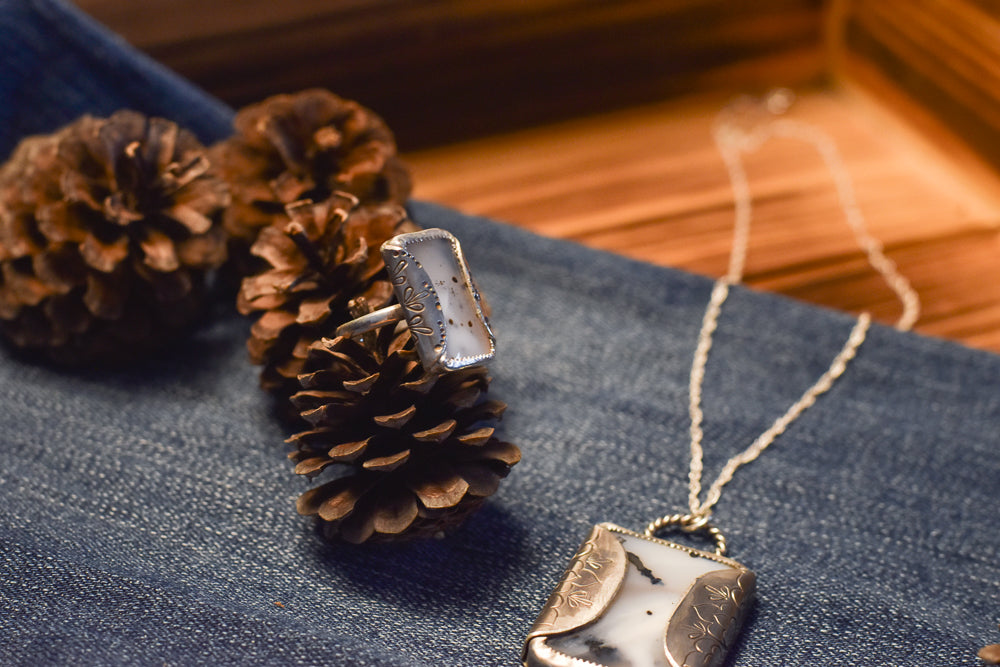 Parral agate necklace and ring SET