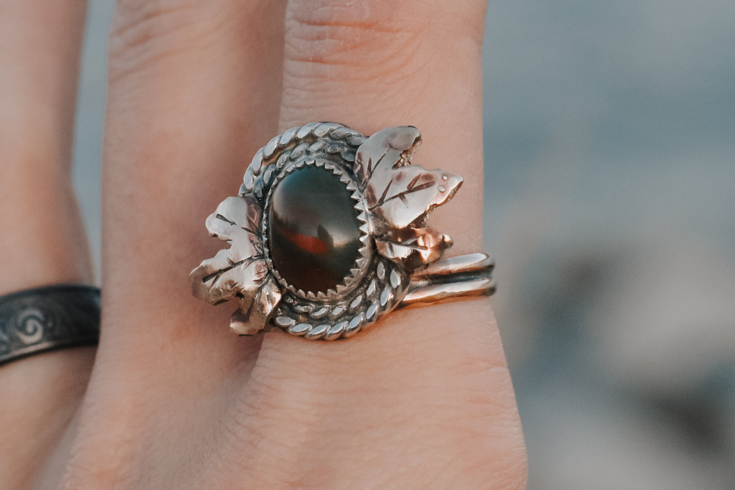 Green Jasper Leafy Twist Ring