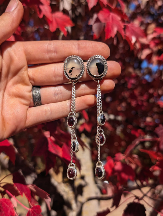 Montana Agate and Garnet Earrings