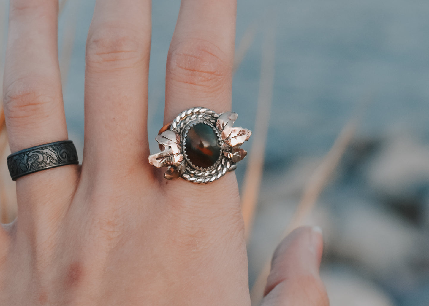 Green Jasper Leafy Twist Ring