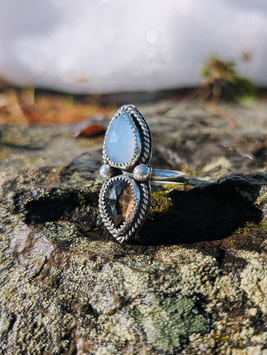 Smokey Quartz & Chrysoprase Ring
