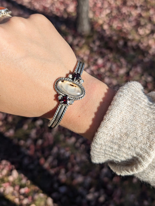 Montana Agate and Garnet Cuff