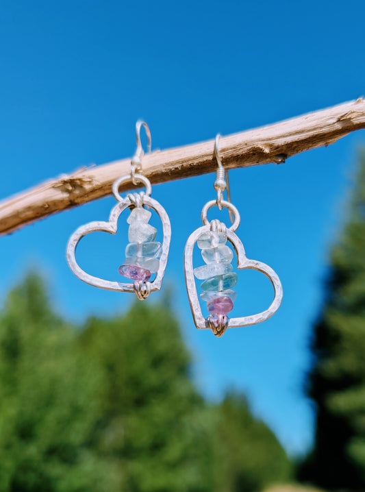 Aquamarine bead heart dangles