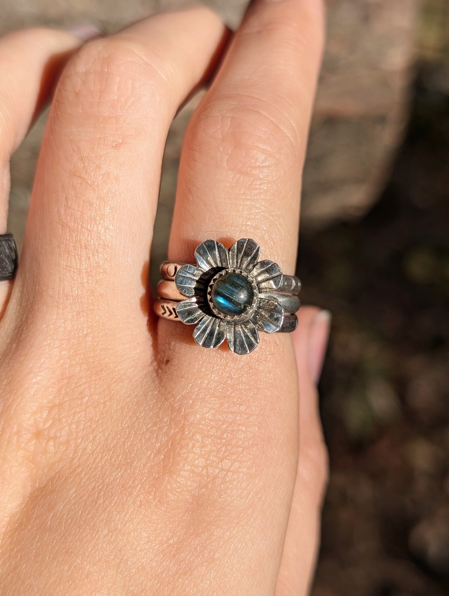 Labradorite Flower Ring