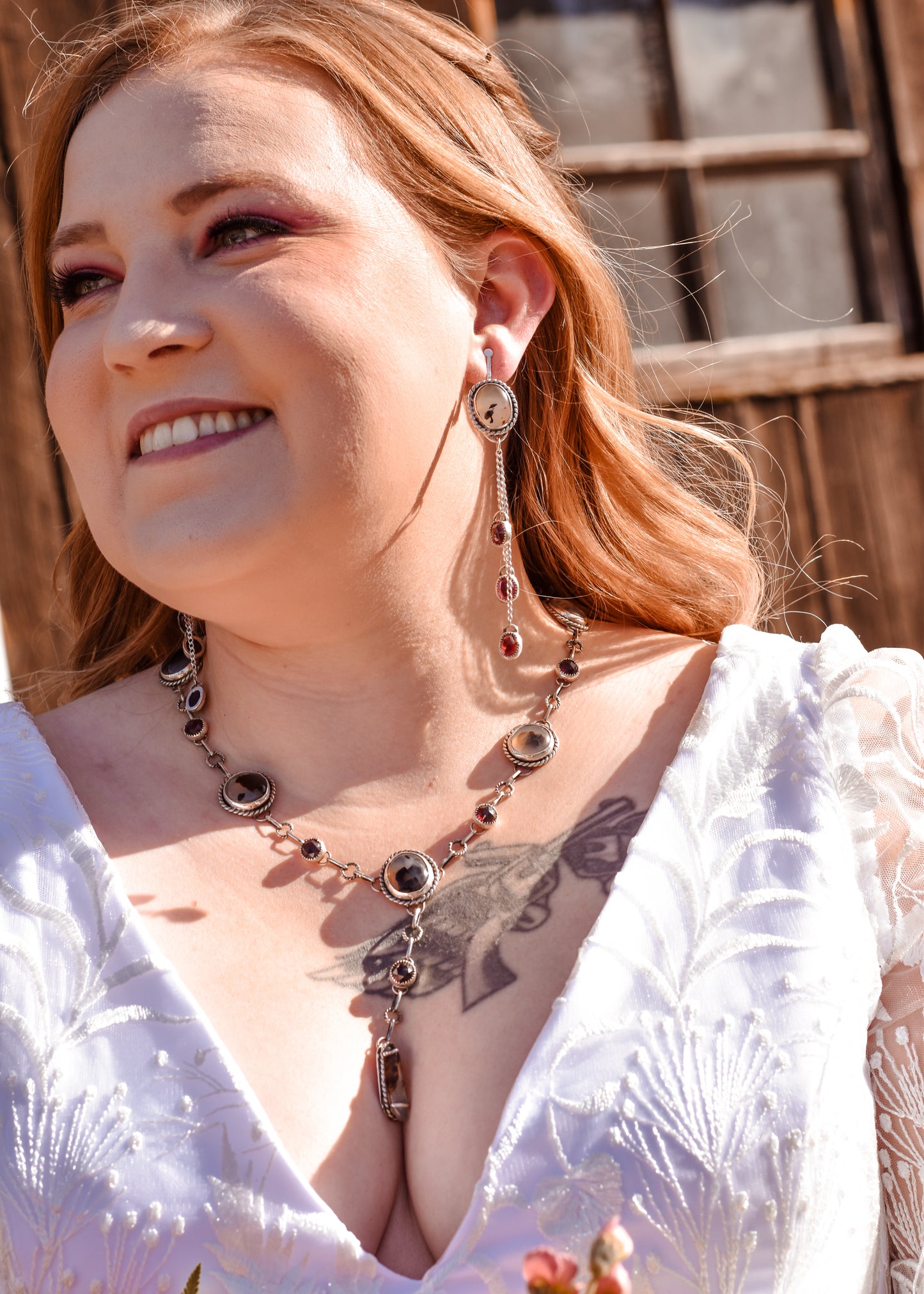 Montana Agate and Garnet Earrings