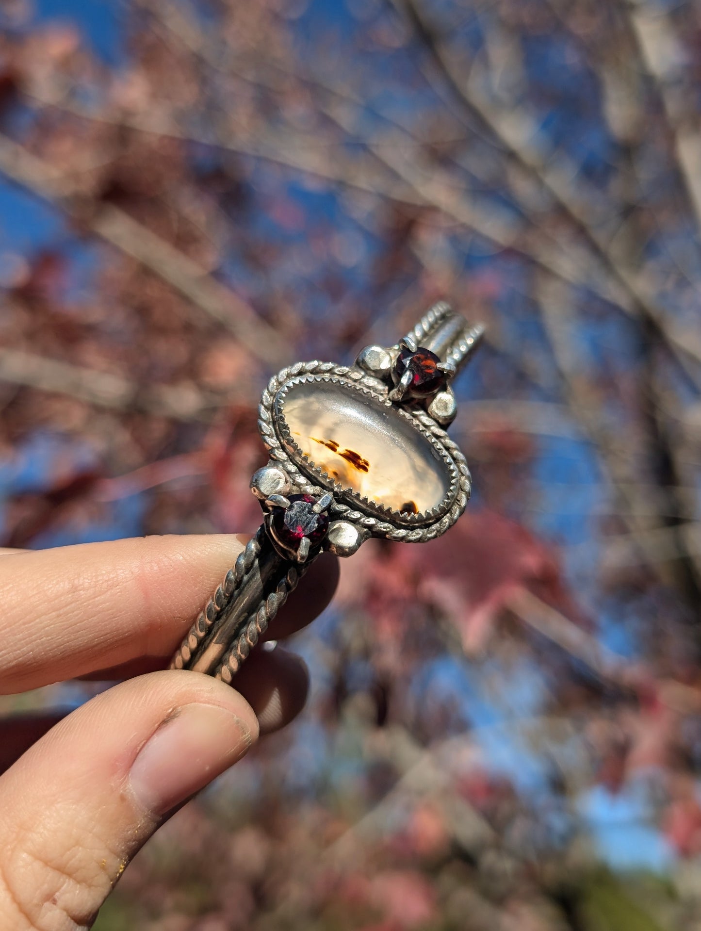 Montana Agate and Garnet Cuff